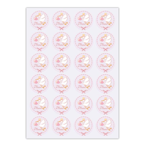 Kartenkaufrausch Sticker in rosa: Baby Aufkleber mit Storch