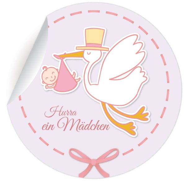Kartenkaufrausch: Baby Aufkleber mit Storch aus unserer Baby Papeterie in rosa