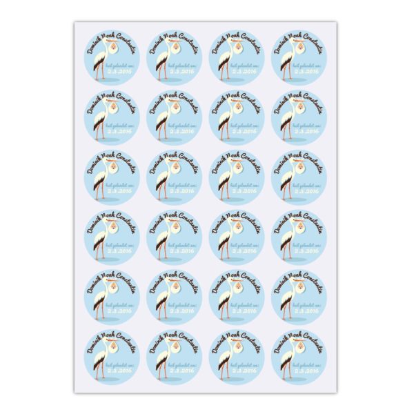 Kartenkaufrausch Sticker in hellblau: individuelle Baby Geburts Aufkleber