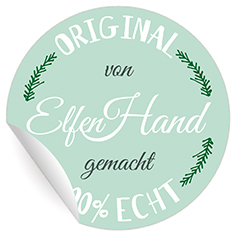 Kartenkaufrausch: Aufkleber "Original von Elfen Hand gemacht" auf hellblau aus unserer Weihnachts Papeterie in hellblau