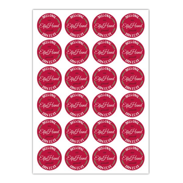 Kartenkaufrausch Sticker in rot: Aufkleber "Original von Elfen Hand gemacht" auf rot