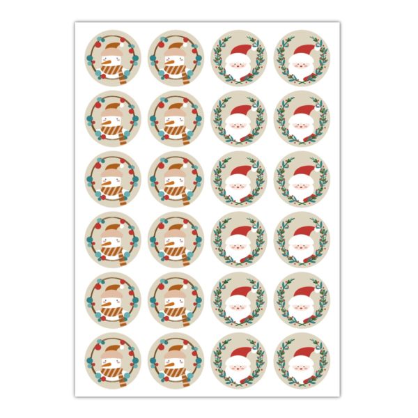 Kartenkaufrausch Sticker in beige: niedliche Weihnachts Aufkleber mit Weihnachtsmann
