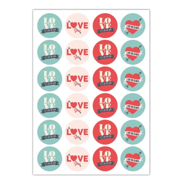 Kartenkaufrausch Sticker in rosa: Retro Aufkleber mit 4 Love Motiven
