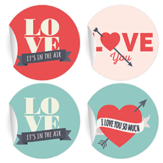 Kartenkaufrausch: Retro Aufkleber mit 4 Love Motiven aus unserer Liebes Papeterie in rosa