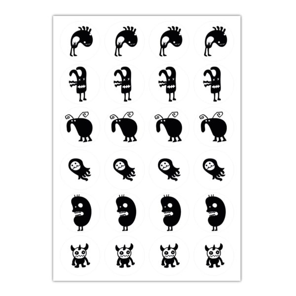 Kartenkaufrausch Sticker in schwarz: 24 coole Monster Aufkleber