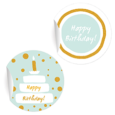 Kartenkaufrausch: Geburtstags Aufkleber mit Kuchen aus unserer Geburtstags Papeterie in türkis