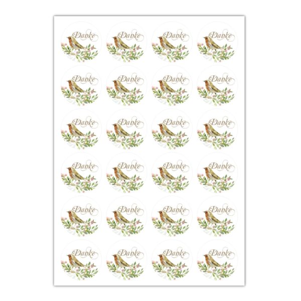 Kartenkaufrausch Sticker in weiß: Dankes Aufkleber mit gemaltem Vogel