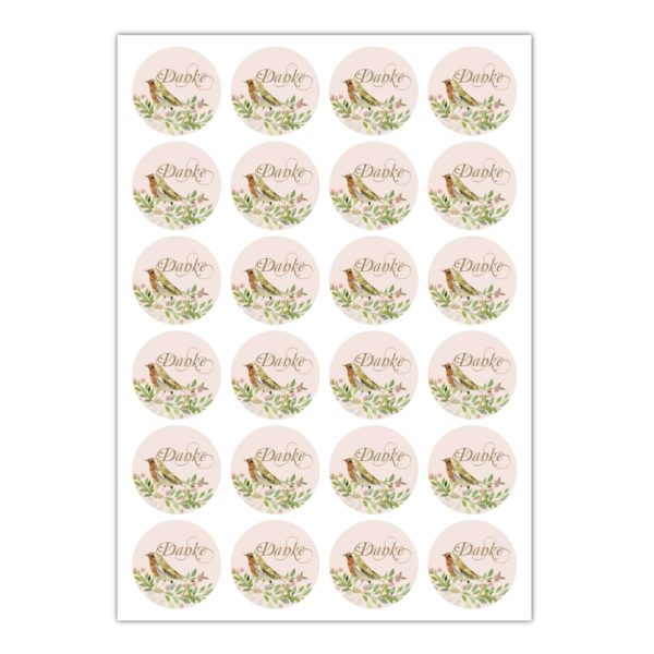 Kartenkaufrausch Sticker in rosa: 24 wunderschöne Dankes Aufkleber