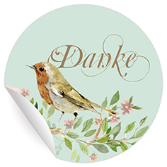 Kartenkaufrausch: Dankes Aufkleber mit gemaltem Vogel aus unserer Dankes Papeterie in türkis