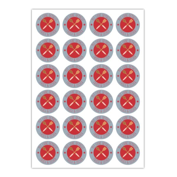 Kartenkaufrausch Sticker in rot: Hobby Koch Aufkleber mit Kochlöffeln