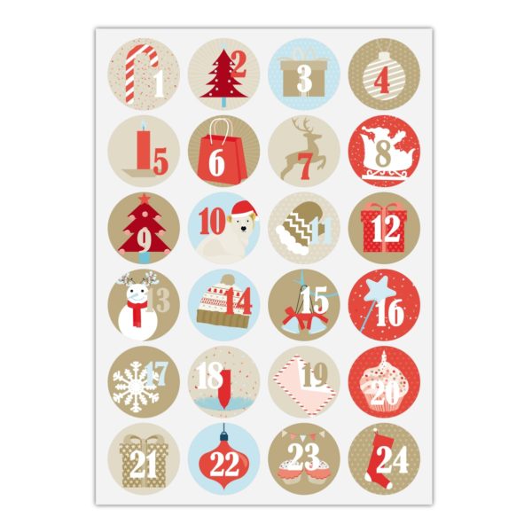 Kartenkaufrausch Sticker in multicolor: Advents Aufkleber mit den Zahlen