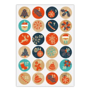 Kartenkaufrausch Sticker in multicolor: 24 Retro Advents Aufkleber