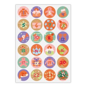 Kartenkaufrausch Sticker in multicolor: 24 hand gemalte Advents Aufkleber