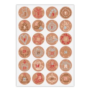 Kartenkaufrausch Sticker in braun: 24 gezeichnete Advents Aufkleber