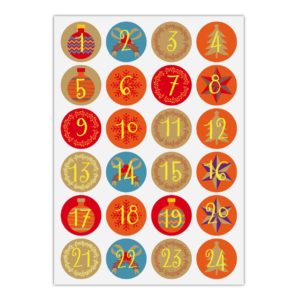 Kartenkaufrausch Sticker in multicolor: 24 edle Advents Aufkleber mit den Zahlen 1 - 24