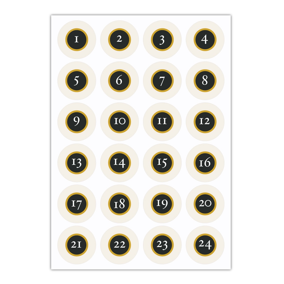 Kartenkaufrausch Sticker in beige: reduzierte Advents Aufkleber mit den Zahlen 1 - 24