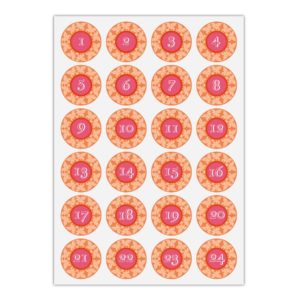 Kartenkaufrausch Sticker in orange: 24 schöne Advents Aufkleber