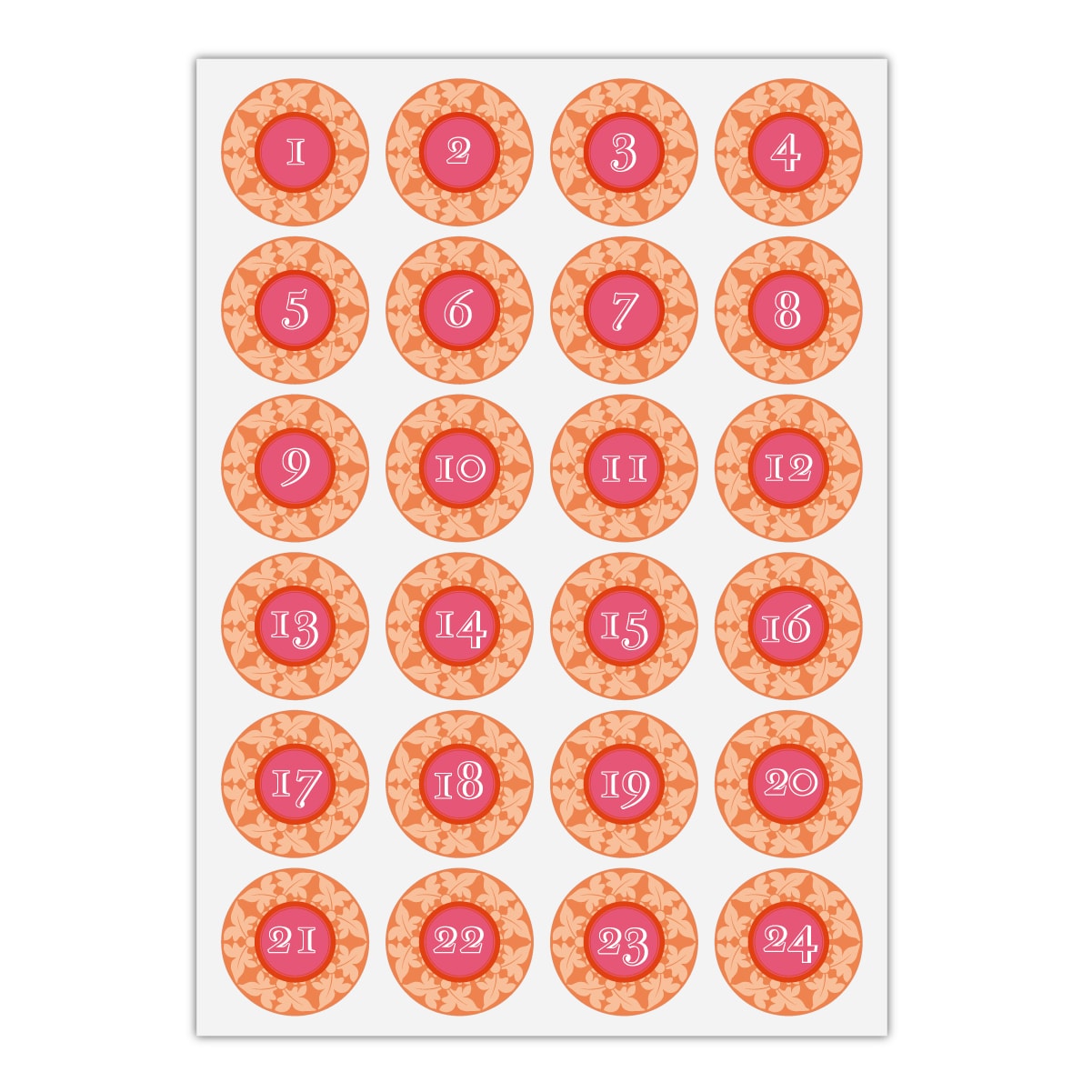 Kartenkaufrausch Sticker in orange: 24 schöne Advents Aufkleber