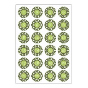 Kartenkaufrausch Sticker in grün: schöne Advents Aufkleber mit den Zahlen 1 - 24