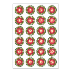Kartenkaufrausch Sticker in rot: 24 Jugendstil Advents Aufkleber