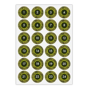 Kartenkaufrausch Sticker in grün: elegante Advents Aufkleber mit den Zahlen 1 - 24