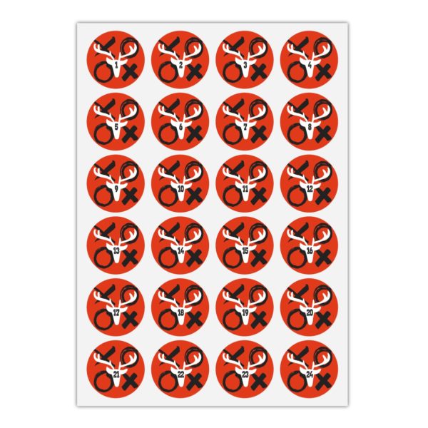 Kartenkaufrausch Sticker in rot: 24 coole Advents Aufkleber