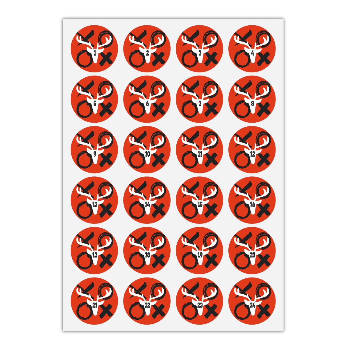 Kartenkaufrausch Sticker in rot: 24 coole Advents Aufkleber