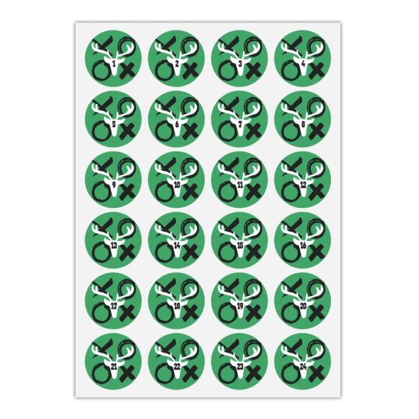 Kartenkaufrausch Sticker in grün: 24 coole Advents Aufkleber