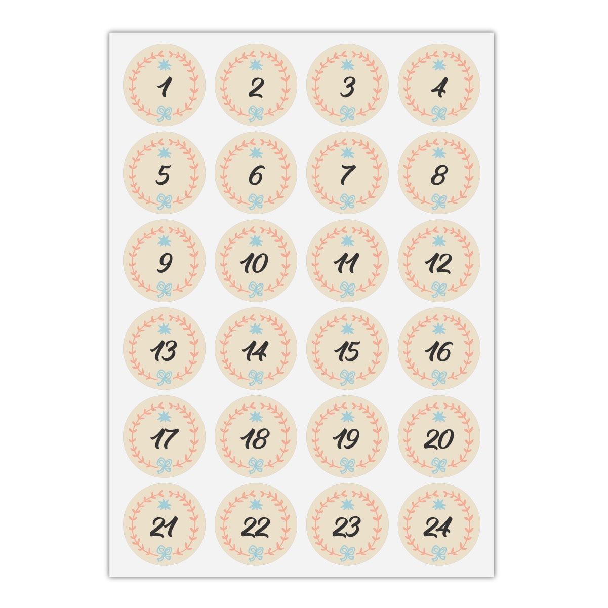 Kartenkaufrausch Sticker in beige: 24 hübsche Advents Aufkleber