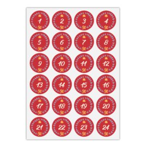 Kartenkaufrausch Sticker in rot: hübsche Advents Aufkleber mit den Zahlen 1 - 24