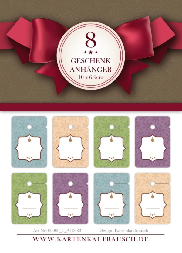 8 klassische Weihnachts Geschenkanhänger Tags zu Weihnachten mit Weihnachtskugel zum Beschriften (4 Farben), Format 10 x 6,9cm