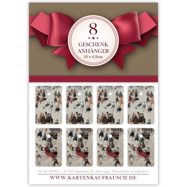 8 Winter Geschenkanhänger Tags, Format 6,9 x 10cm mit Schlittschuhläufern (2 Motive)