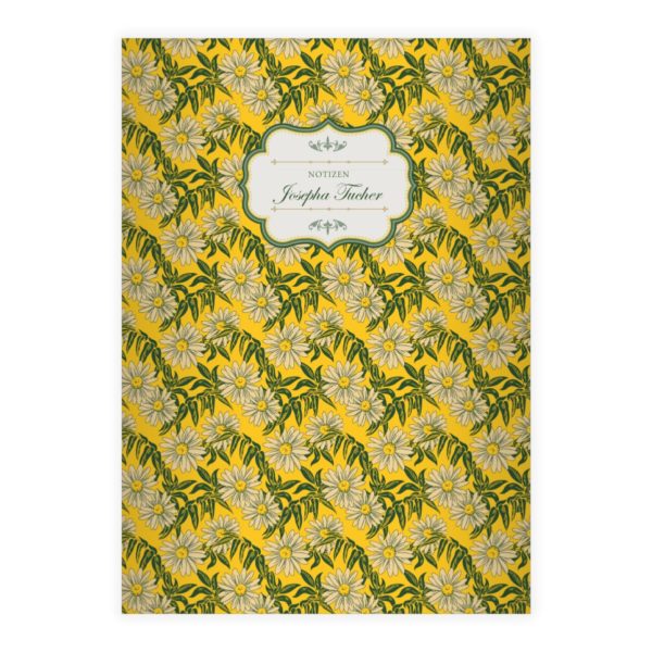 Kartenkaufrausch: florales Vintage Notizheft/ Schulheft aus unserer floralen Papeterie in gelb mit Ihrem Text