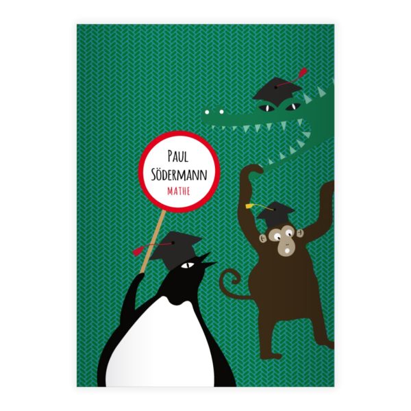 Kartenkaufrausch: Lustiges Tier Notizheft/ Schulheft aus unserer Kinder Papeterie in grün mit Ihrem Text