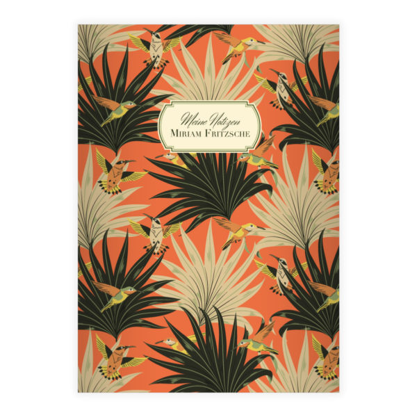 Kartenkaufrausch: Notizheft/ Schulheft mit Palm Wedeln aus unserer Natur Papeterie in orange mit Ihrem Text