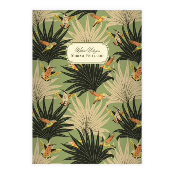 Kartenkaufrausch: Notizheft/ Schulheft mit Palm Wedeln aus unserer Natur Papeterie in grün mit Ihrem Text