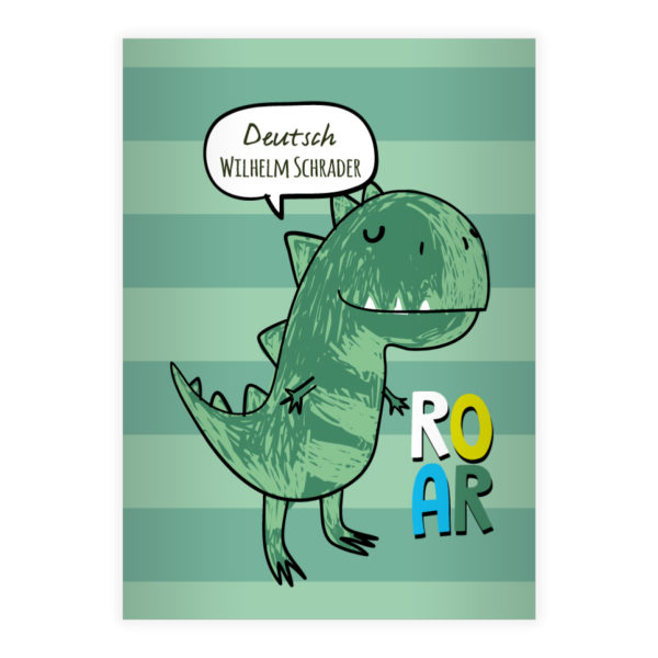 Kartenkaufrausch: Dino Notizheft/ Schulheft mit Dinosaurier aus unserer Kinder Papeterie in grün mit Ihrem Text