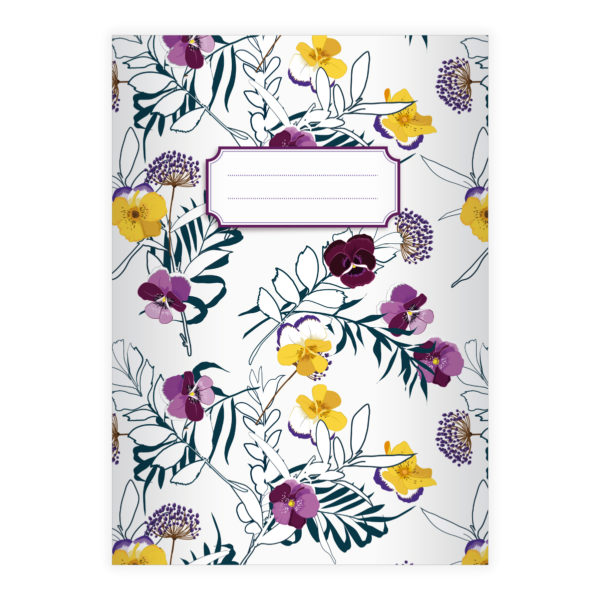 Kartenkaufrausch: Blumen Notizheft/ Schulheft mit Stiefmütterchen aus unserer floralen Papeterie in weiß