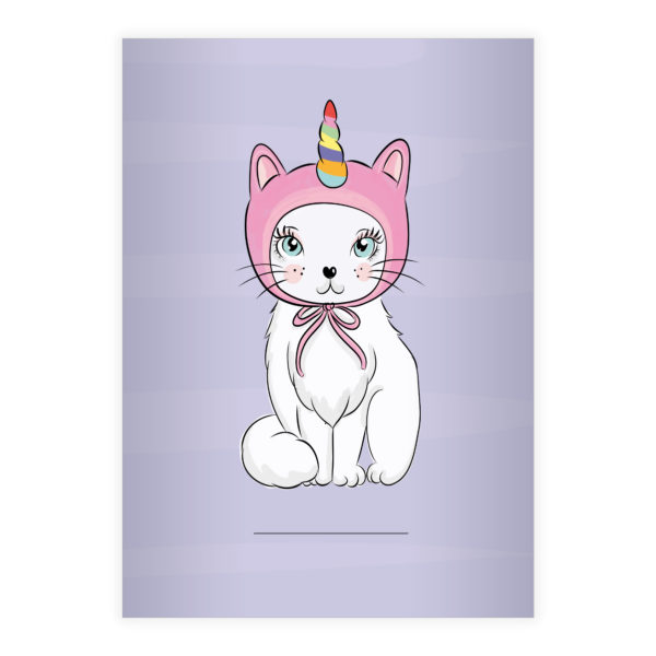 Kartenkaufrausch: Katzen Notizheft/ Schulheft mit Einhorn aus unserer Kinder Papeterie in lila