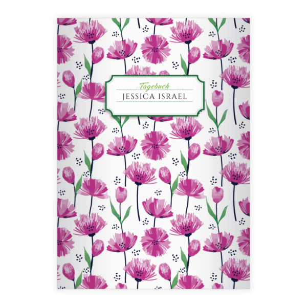 Kartenkaufrausch: Notizheft/ Schulheft mit Tulpen aus unserer floralen Papeterie in lila mit Ihrem Text