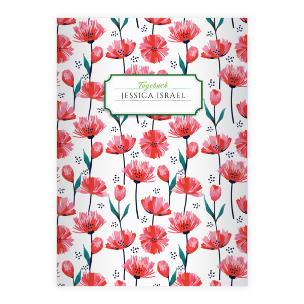 Kartenkaufrausch: Notizheft/ Schulheft mit Tulpen aus unserer floralen Papeterie in rot mit Ihrem Text