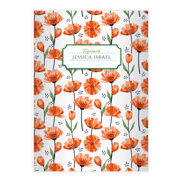 Kartenkaufrausch: Notizheft/ Schulheft mit Tulpen aus unserer floralen Papeterie in orange mit Ihrem Text