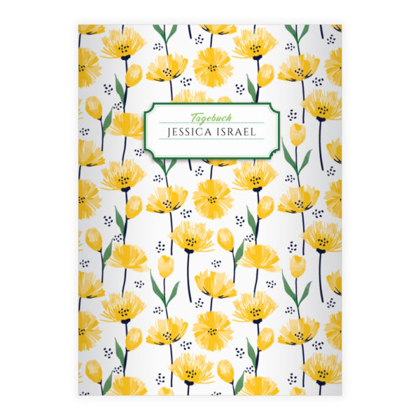 Kartenkaufrausch: Notizheft/ Schulheft mit Tulpen aus unserer floralen Papeterie in gelb mit Ihrem Text