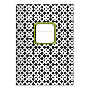 Elegant grafisches Schulheft in schwarz weiß, Etikett: grün