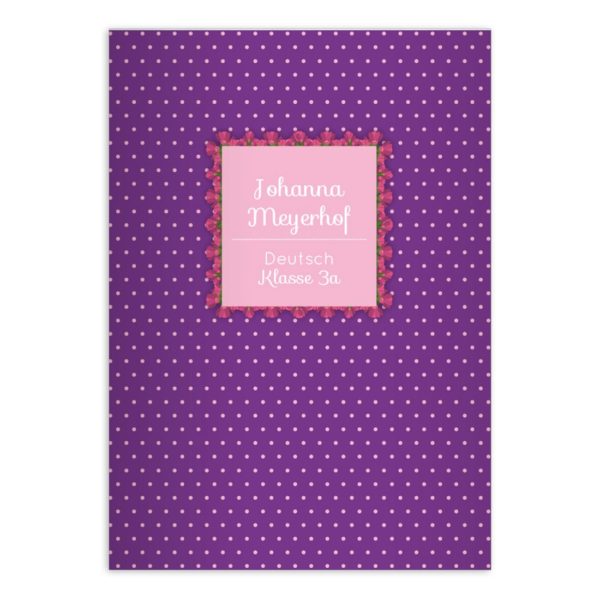 Kartenkaufrausch: Fröhliches Pünktchen Notizheft/ Schulheft aus unserer floralen Papeterie in lila mit Ihrem Text
