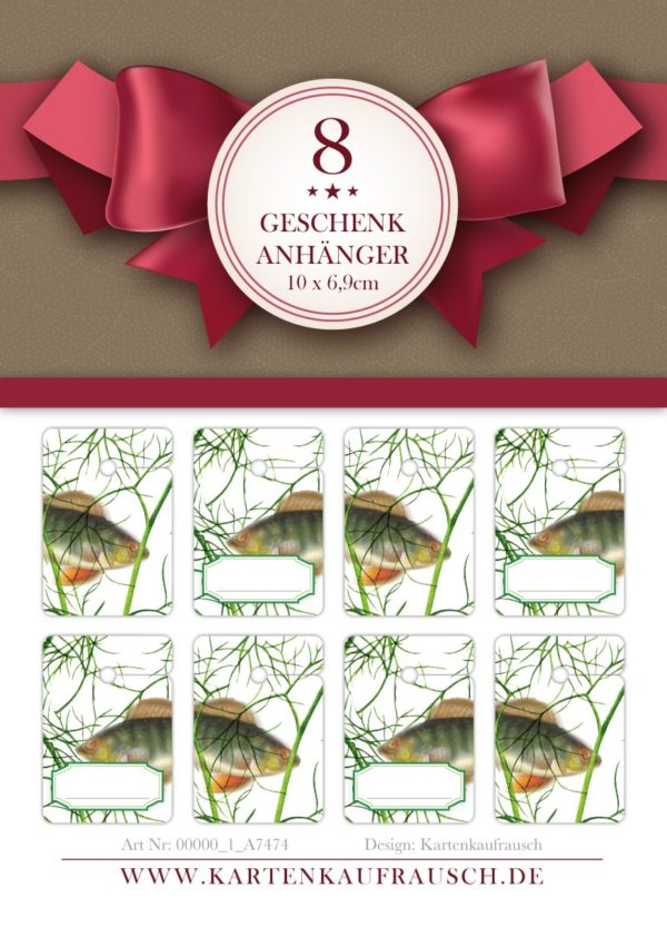 8 klassische "Fisch an Dill" Geschenkanhänger mit edel Fisch - nicht nur für Angler, passendes Geschenkpapier: 00000_1_G7277