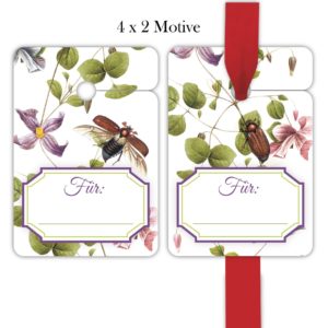 Kartenkaufrausch: Maikäfer Geschenkanhänger mit Klematis aus unserer Designer Papeterie in weiß