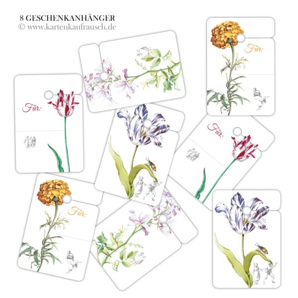 Hänge Etiketten: klassische Blumen Geschenkanhänger aus unserer Designer Papeterie in weiß