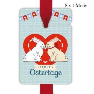 Kartenkaufrausch: Geschenkanhänger mit küssenden Osterhasen aus unserer Oster Papeterie in hellblau