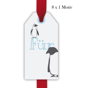 Kartenkaufrausch: Pinguin Geschenkanhänger zum Beschriften aus unserer Weihnachts Papeterie in hellblau